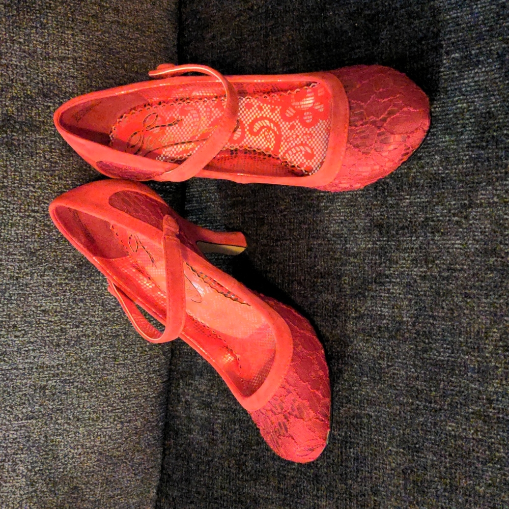 Poetic License red Mary Jane heels